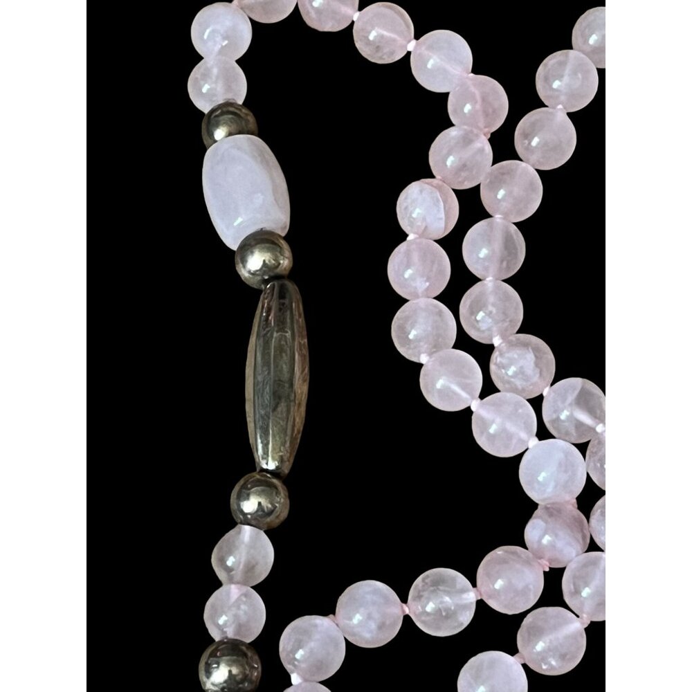 Vintage Rose Quartz Beaded Necklace w/Charms & Silver Accent Beads - Picture 4 of 16